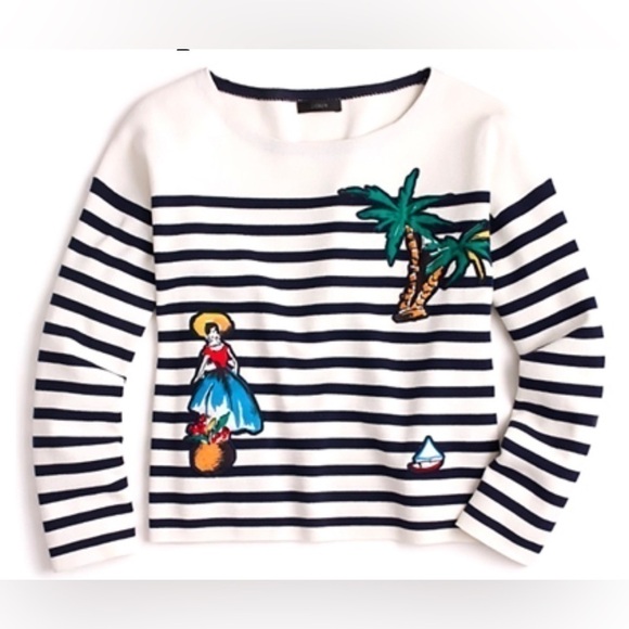 J. Crew Tops - J Crew Long Sleeve Knit Boatneck Top Embroidered NWT